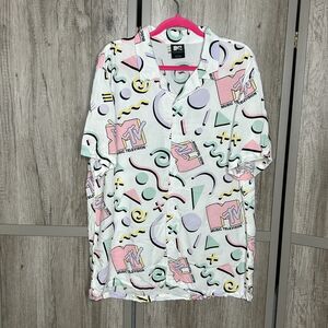 MTV Button Up Shirt Graphic Print Short Sleeves